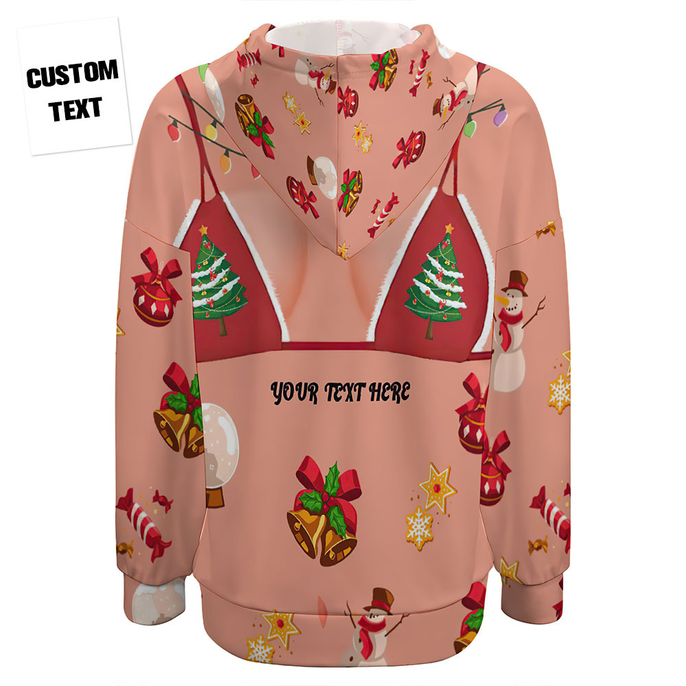 Women's Custom Text Funny Christmas Drop Shoulder Pullover Hoodie Gift for Her - MyFaceBoxer