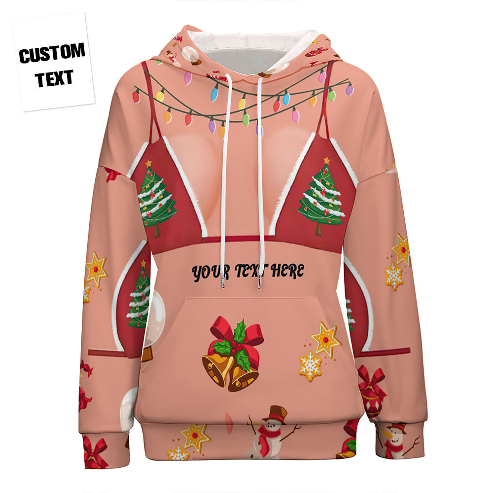 Women's Custom Text Funny Christmas Drop Shoulder Pullover Hoodie Gift for Her - MyFaceBoxer
