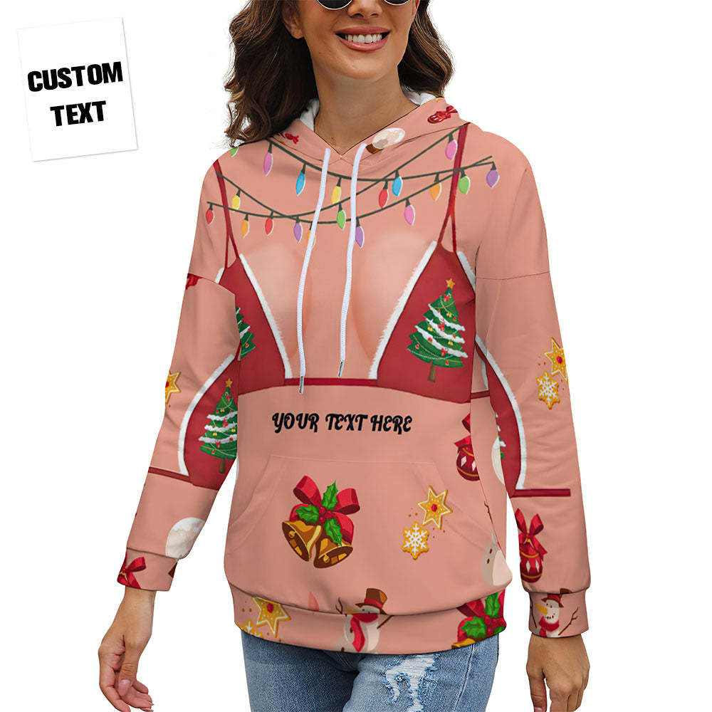 Women's Custom Text Funny Christmas Drop Shoulder Pullover Hoodie Gift for Her - MyFaceBoxer