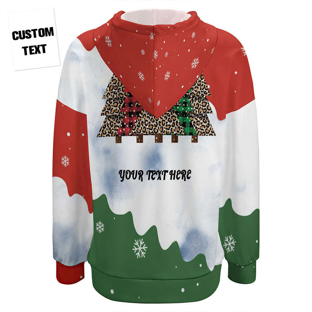 Women's Custom Text Christmas Tree Drop Shoulder Pullover Hoodie Gift for Her - MyFaceBoxer