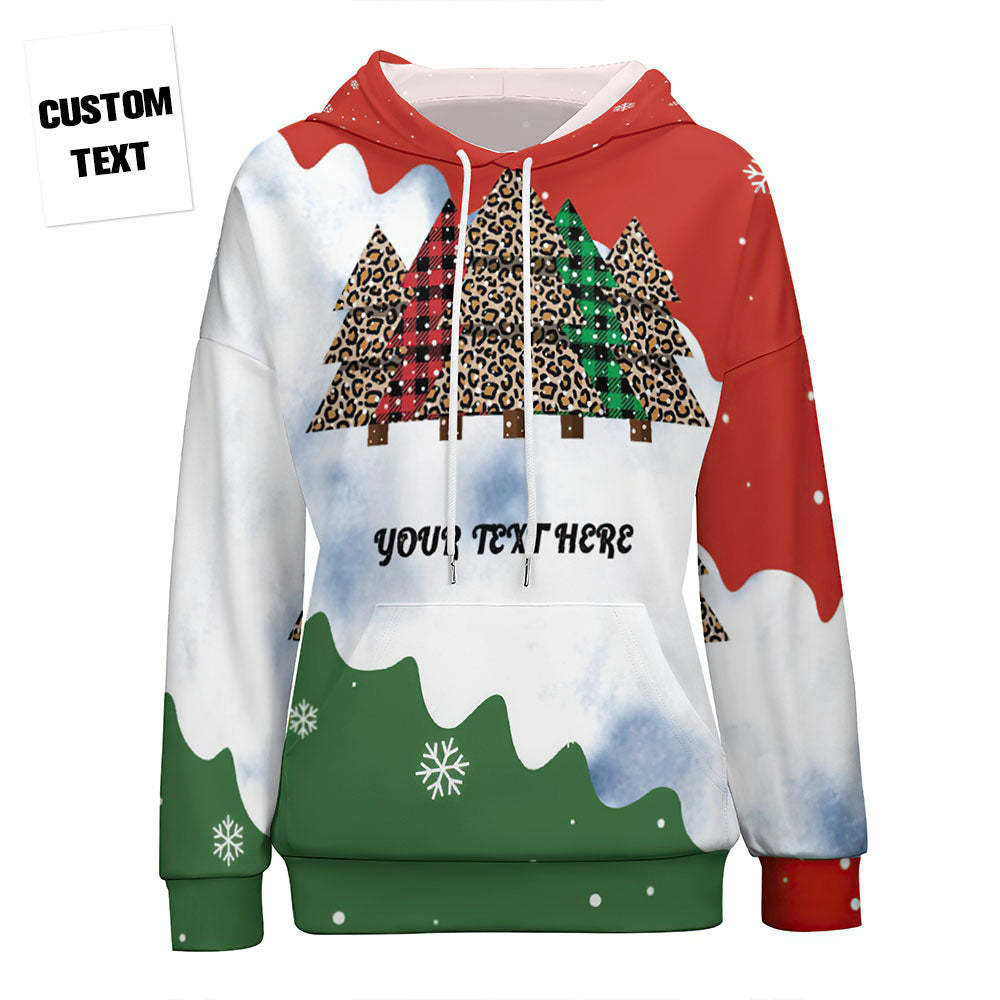 Women's Custom Text Christmas Tree Drop Shoulder Pullover Hoodie Gift for Her - MyFaceBoxer