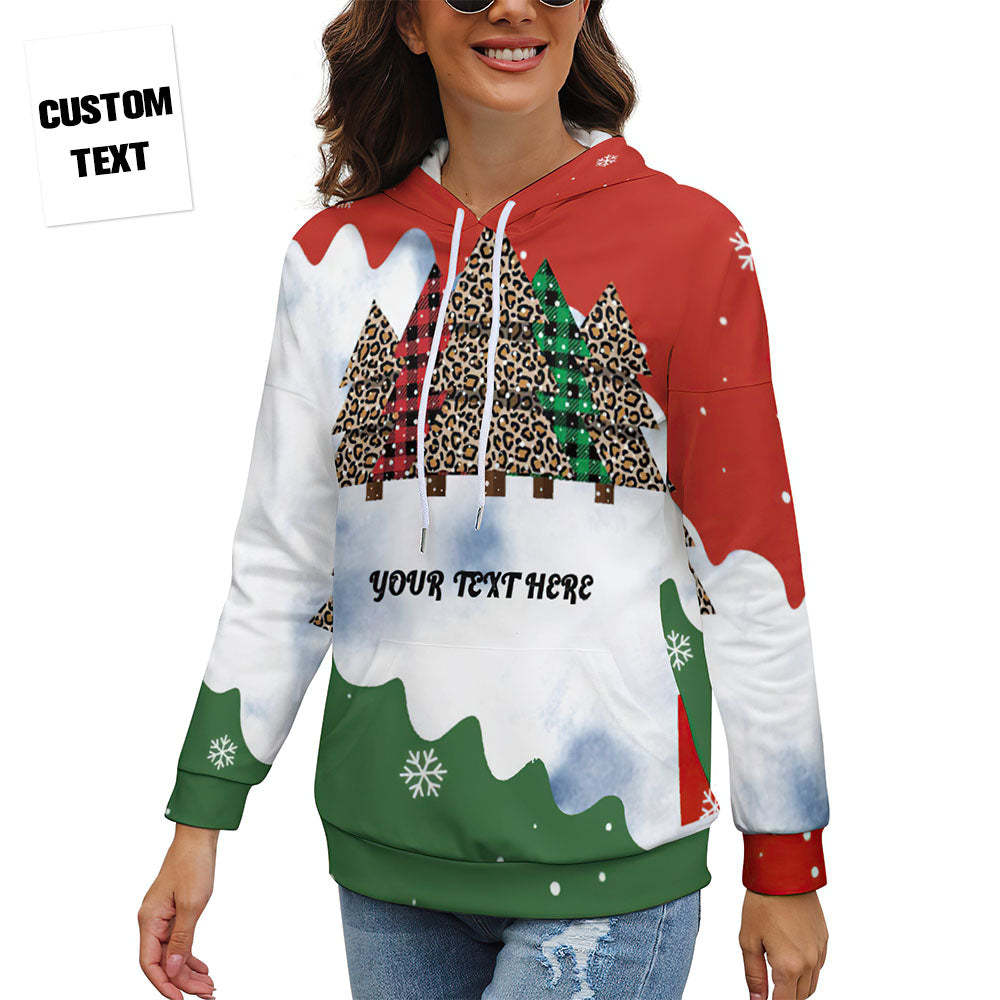 Women's Custom Text Christmas Tree Drop Shoulder Pullover Hoodie Gift for Her - MyFaceBoxer