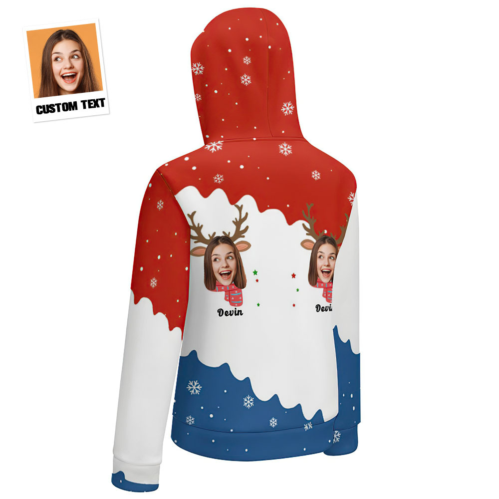 Women's Custom Face Zip Up Hoodies Reindeer Christmas Gift for Her - MyFaceBoxer