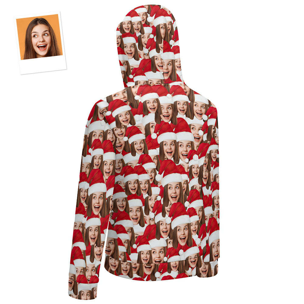 Women's Custom Christmas Zip Up Hoodies Face Mash with Santa Hat Gift for Her - MyFaceBoxer
