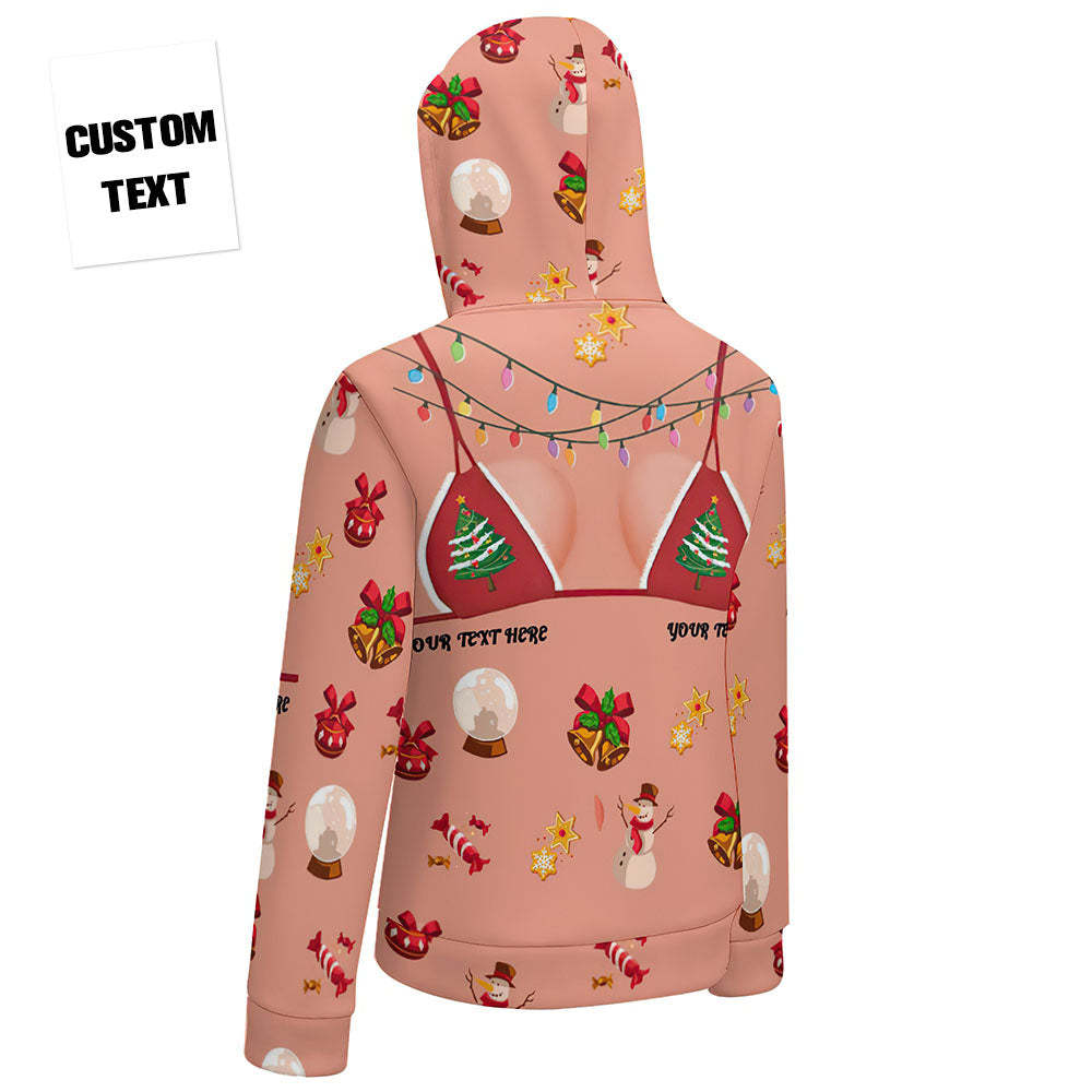 Women's Custom Text Funny Christmas Zip Up Hoodies Gift for Her - MyFaceBoxer
