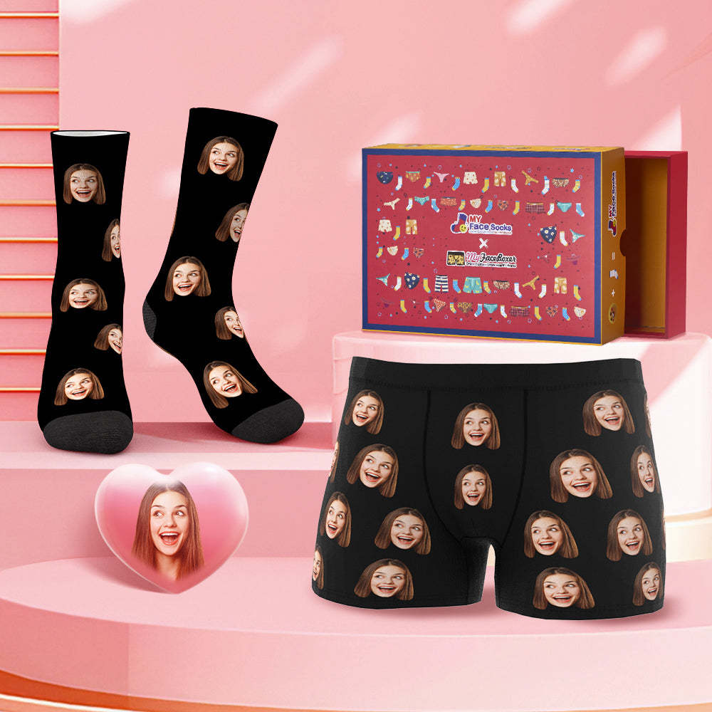 Custom Face Boxer Shorts And Socks Set Classic Style Valentine's Day Gift Co-Branding Set - MyFaceBoxer