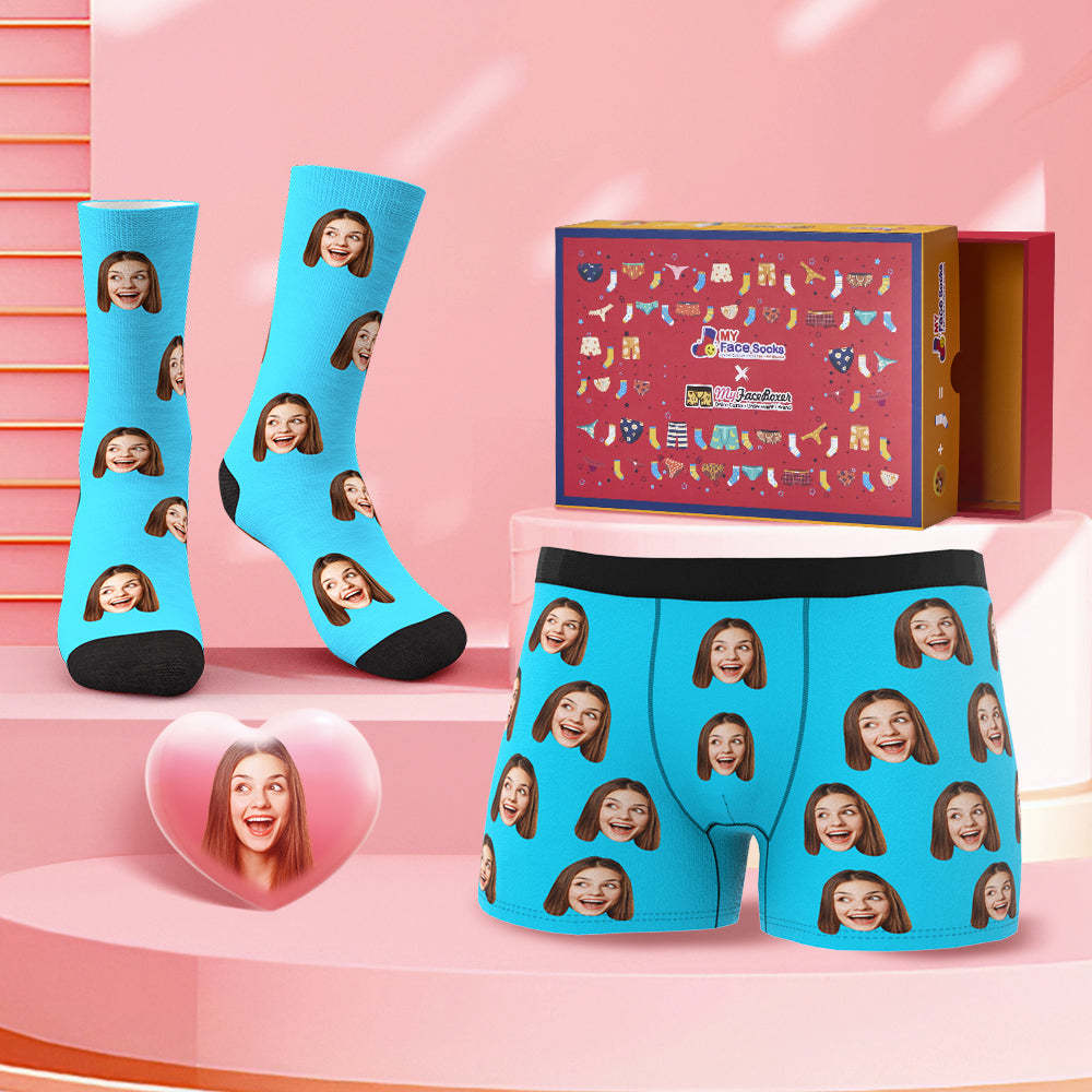 Custom Face Boxer Shorts And Socks Set Classic Style Valentine's Day Gift Co-Branding Set - MyFaceBoxer