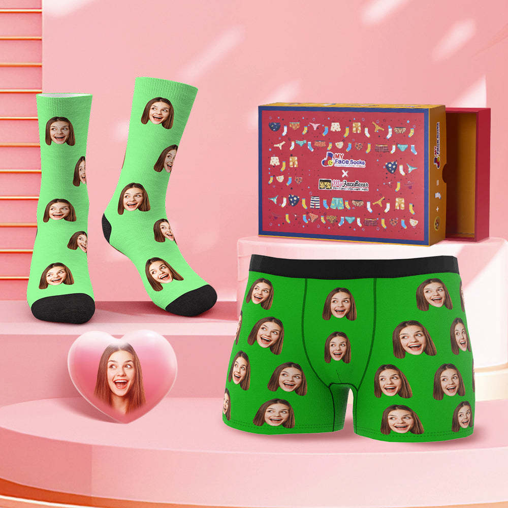 Custom Face Boxer Shorts And Socks Set Classic Style Valentine's Day Gift Co-Branding Set - MyFaceBoxer