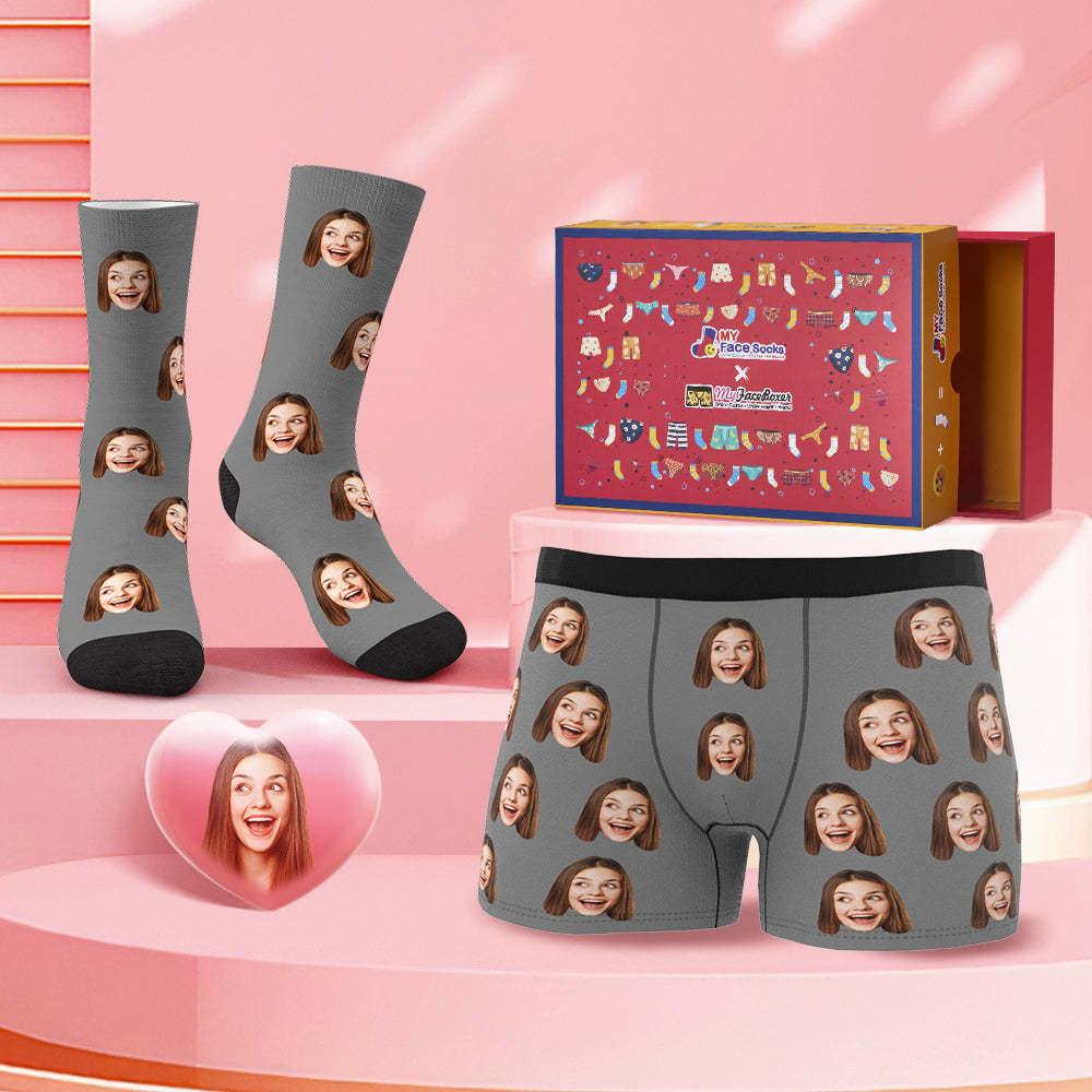 Custom Face Boxer Shorts And Socks Set Classic Style Valentine's Day Gift Co-Branding Set - MyFaceBoxer