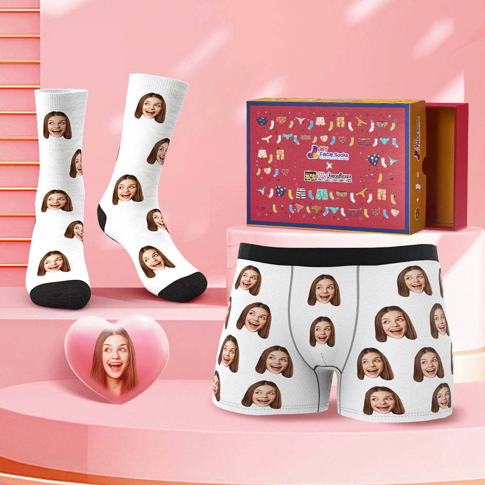 Custom Face Boxer Shorts And Socks Set Classic Style Valentine's Day Gift Co-Branding Set - MyFaceBoxer