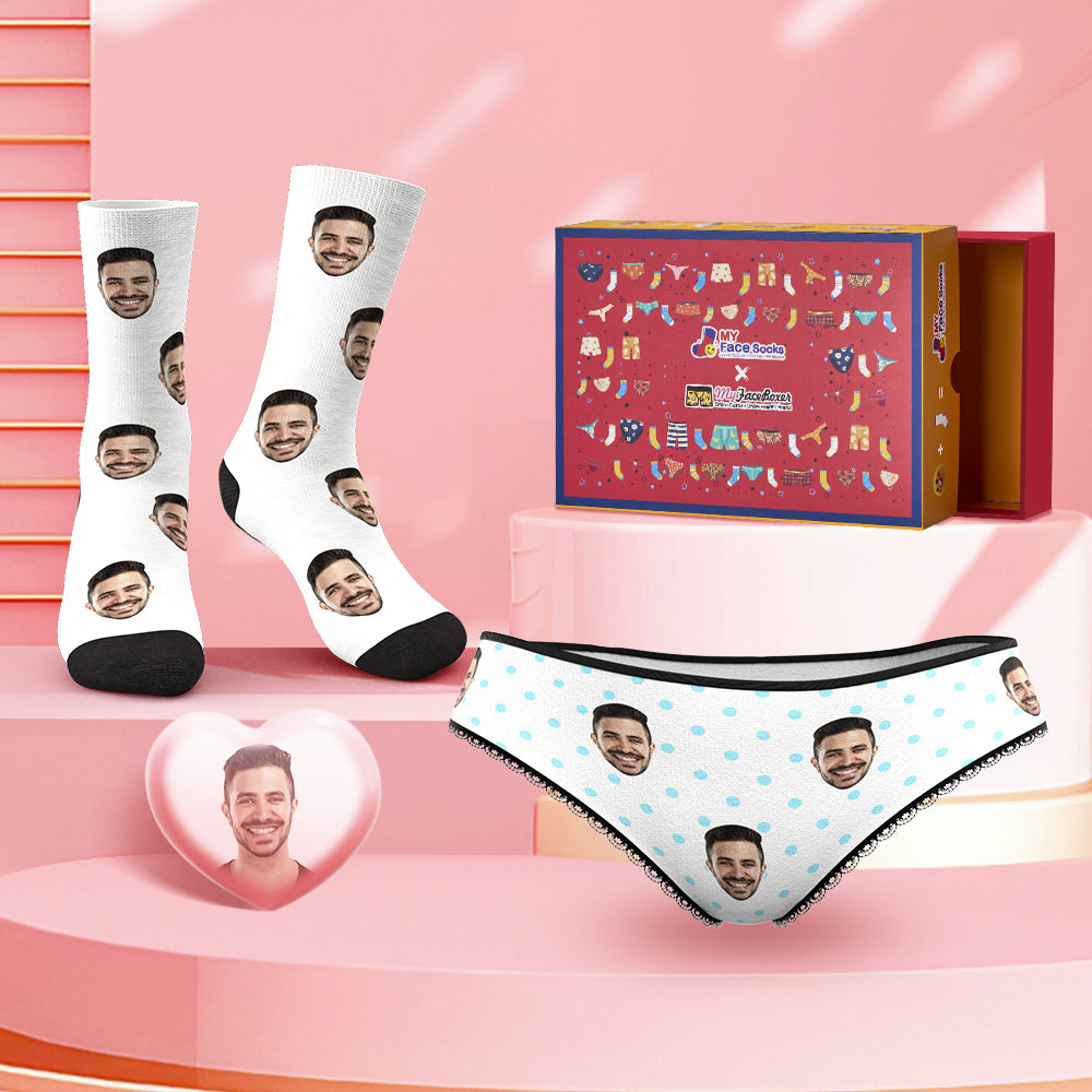 Custom Face Panties And Socks Set For Her Polka Dot Co-Branding Set - MyFaceBoxer