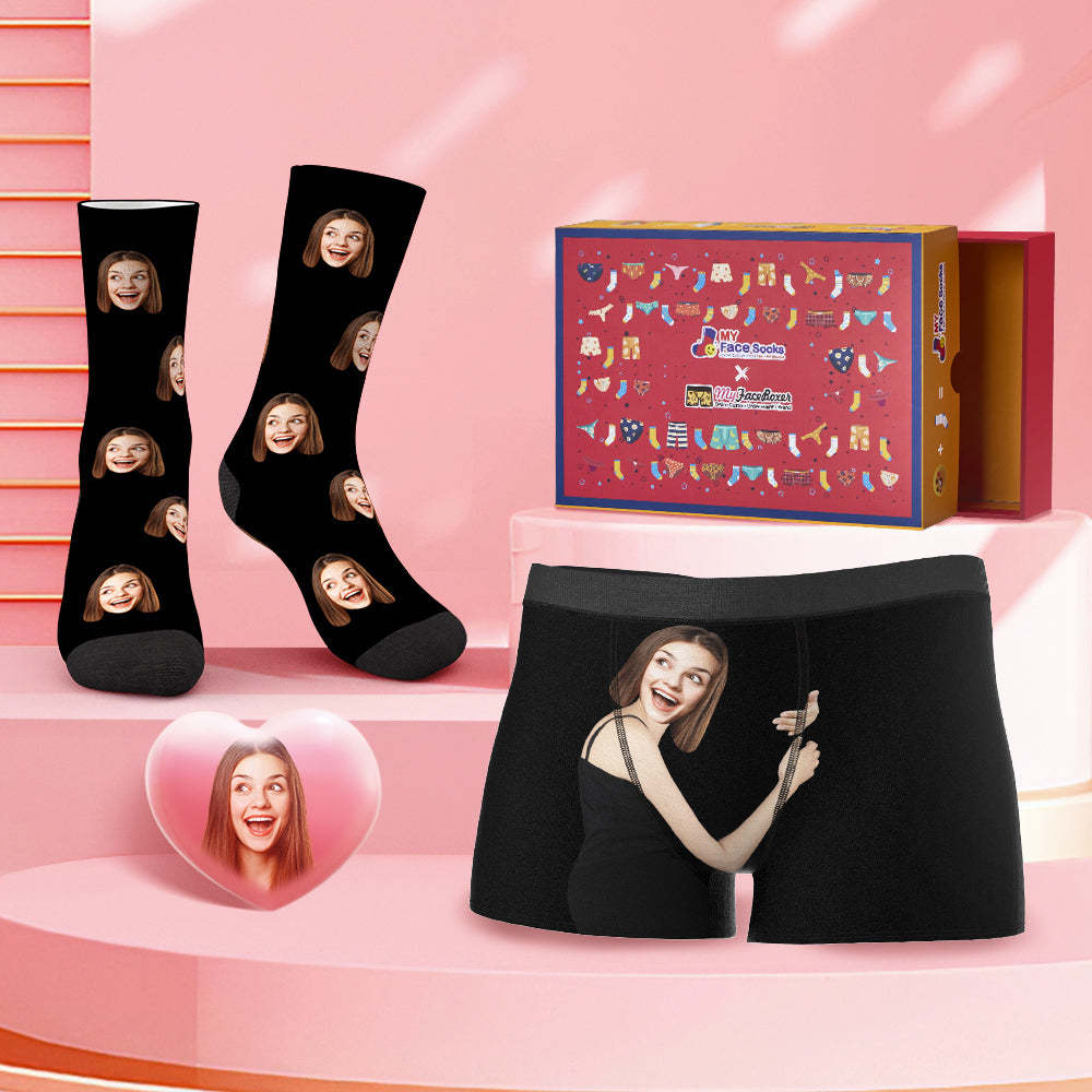 Custom Face Boxer Shorts And Socks Set Love Hug Co-Branding Set - MyFaceBoxer