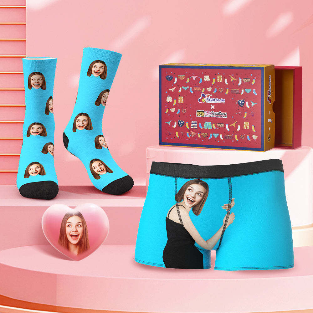 Custom Face Boxer Shorts And Socks Set Love Hug Co-Branding Set - MyFaceBoxer