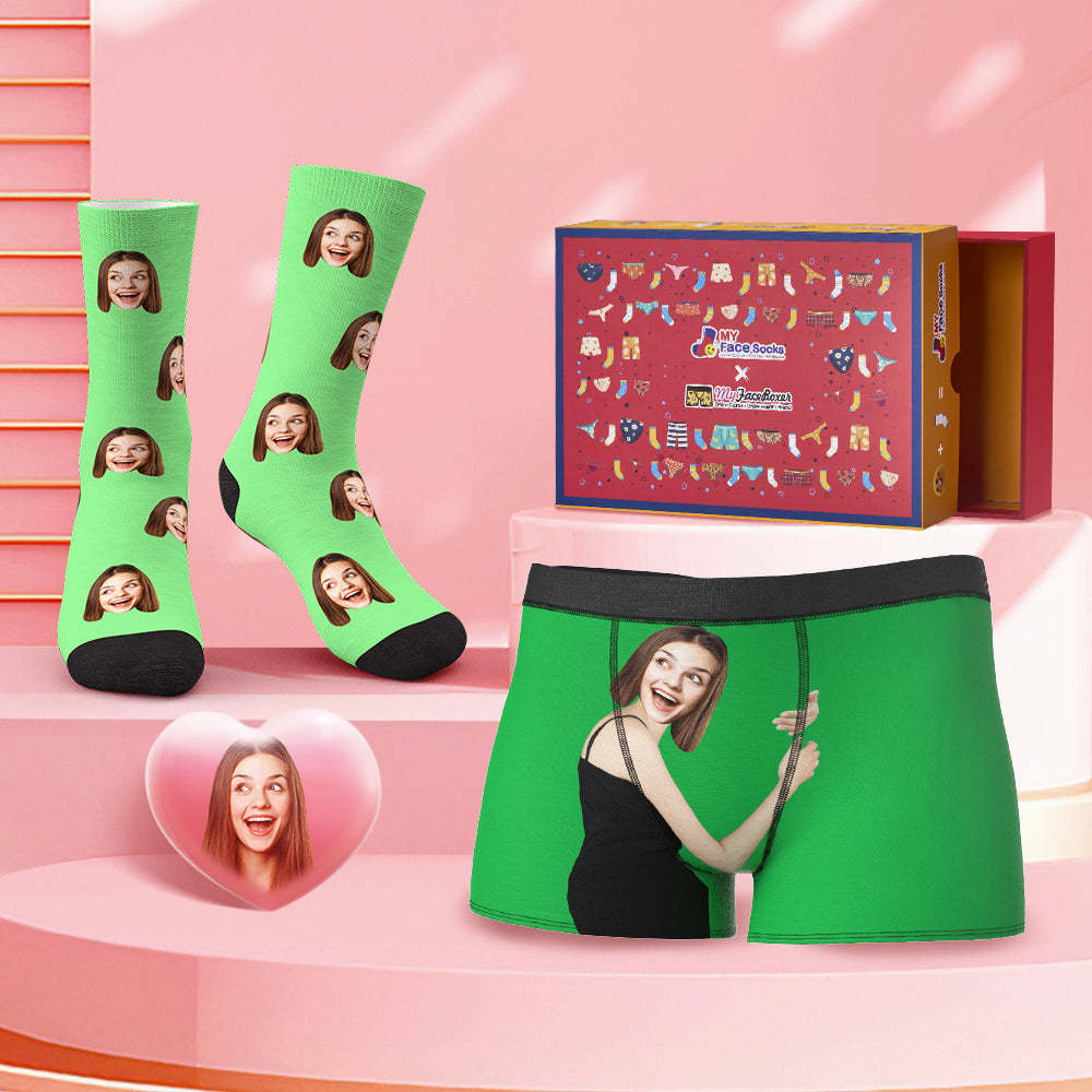 Custom Face Boxer Shorts And Socks Set Love Hug Co-Branding Set - MyFaceBoxer