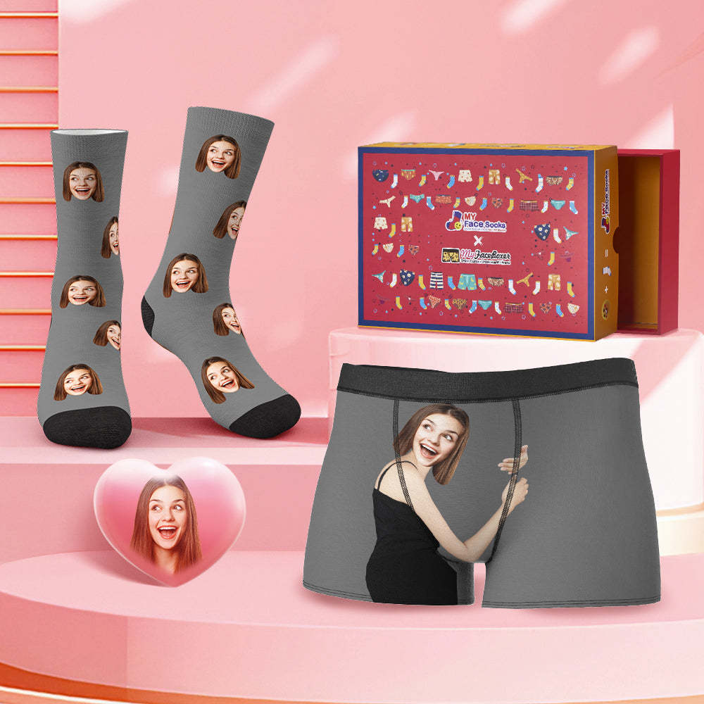 Custom Face Boxer Shorts And Socks Set Love Hug Co-Branding Set - MyFaceBoxer