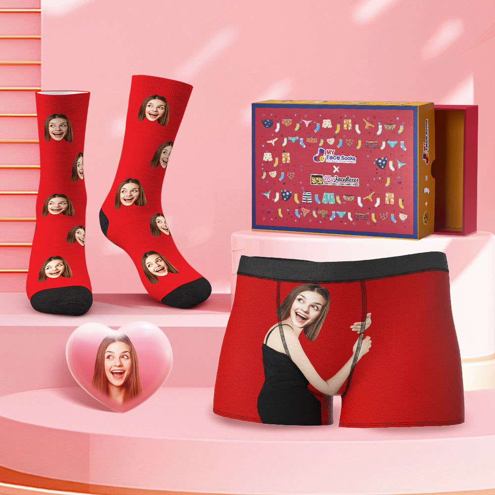 Custom Face Boxer Shorts And Socks Set Love Hug Co-Branding Set