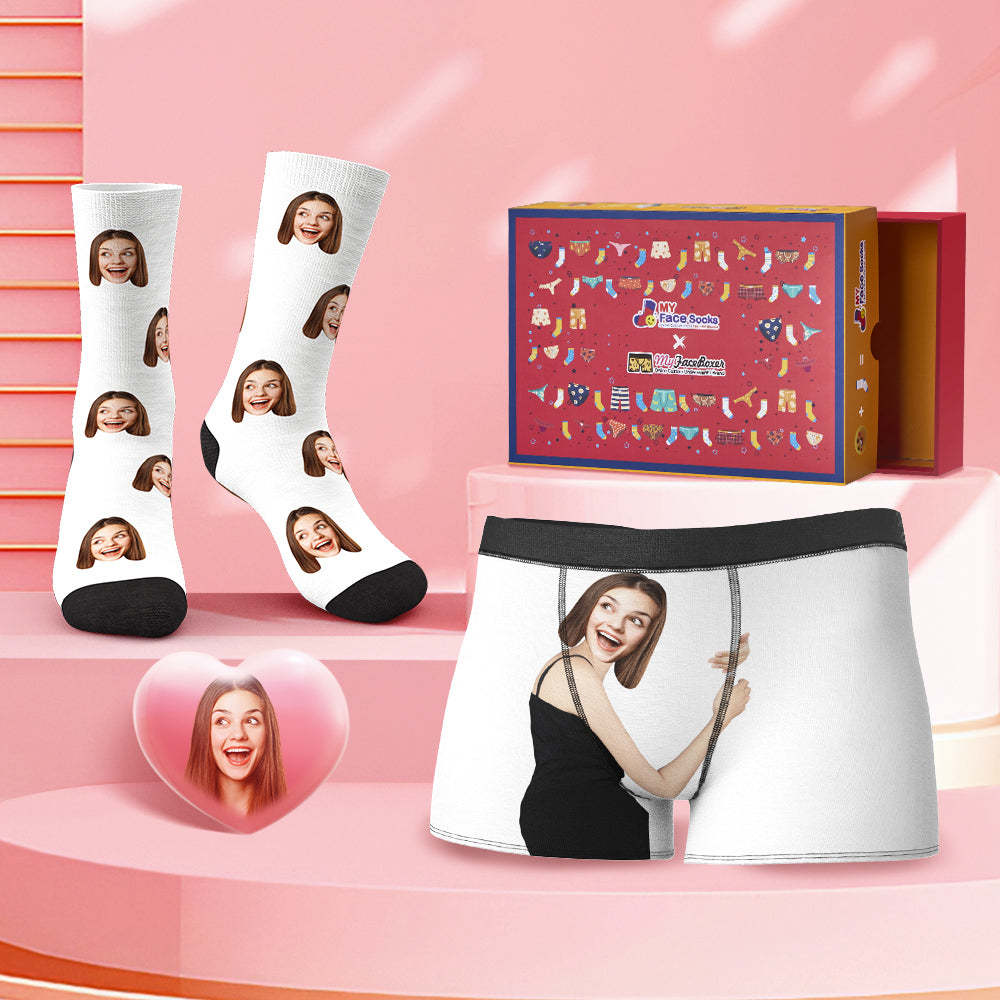 Custom Face Boxer Shorts And Socks Set Love Hug Co-Branding Set - MyFaceBoxer