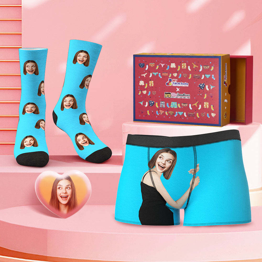 Custom Face Boxer Shorts And Socks Set On Body Skin Valentine's Day Gift Co-Branding Set - MyFaceBoxer