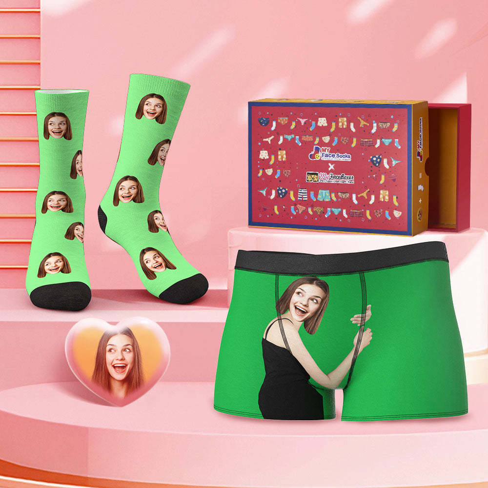 Custom Face Boxer Shorts And Socks Set On Body Skin Valentine's Day Gift Co-Branding Set - MyFaceBoxer