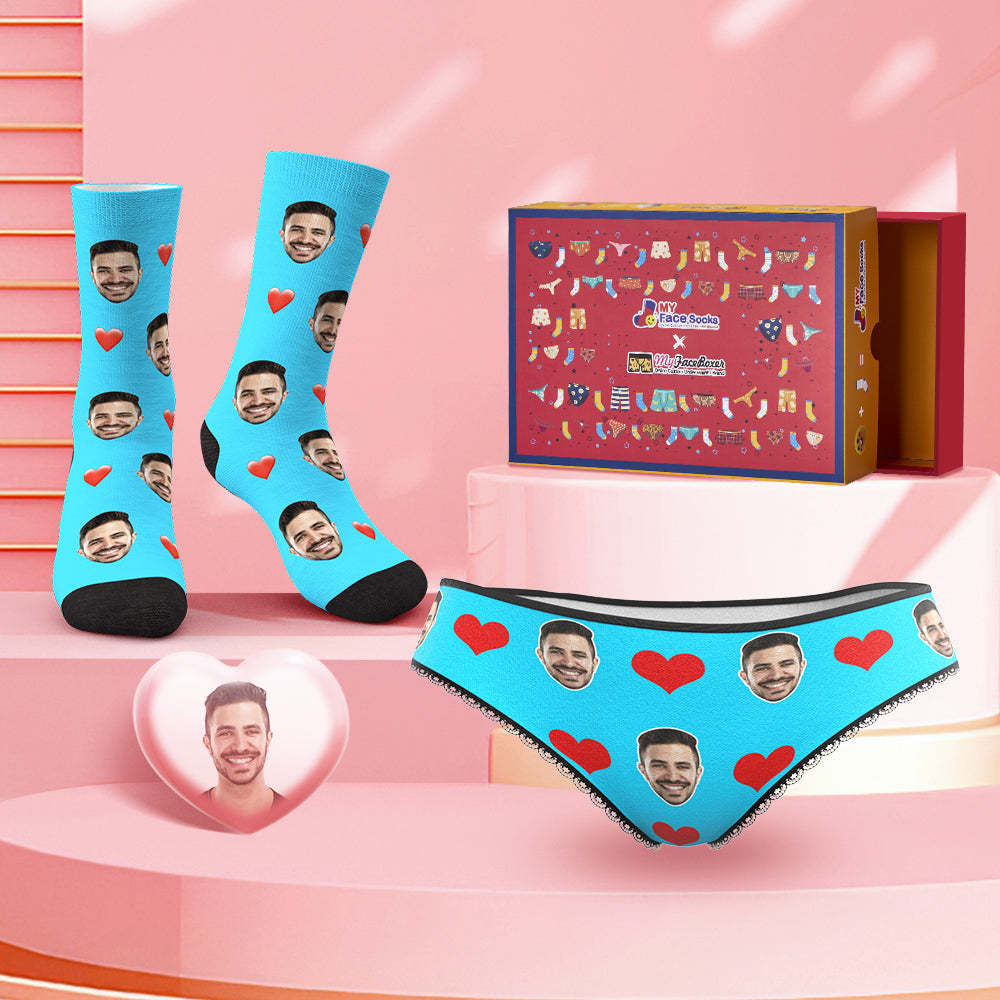 Custom Face Panties And Socks Set For Her Love Heart Co-Branding Set - MyFaceBoxer