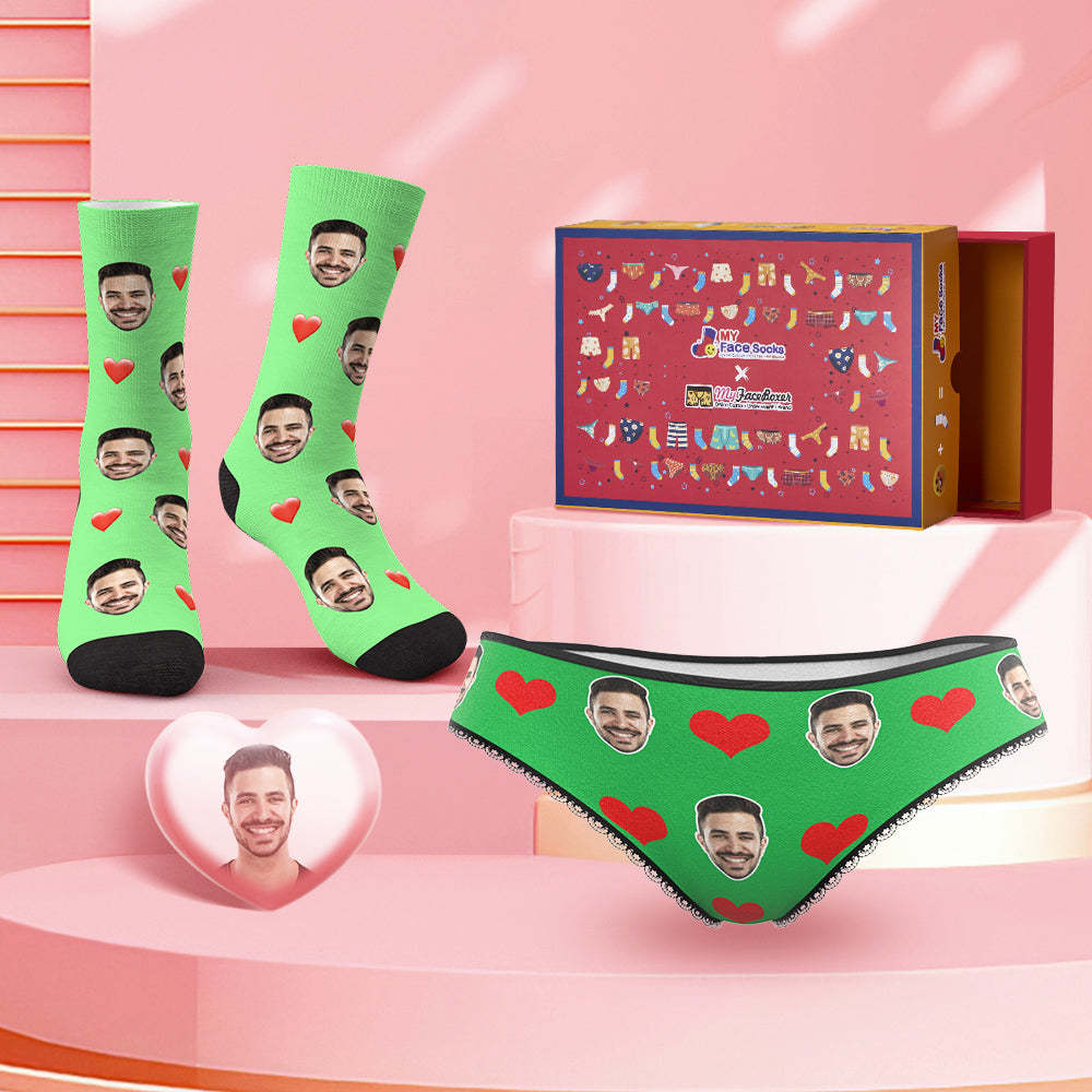 Custom Face Panties And Socks Set For Her Love Heart Co-Branding Set - MyFaceBoxer