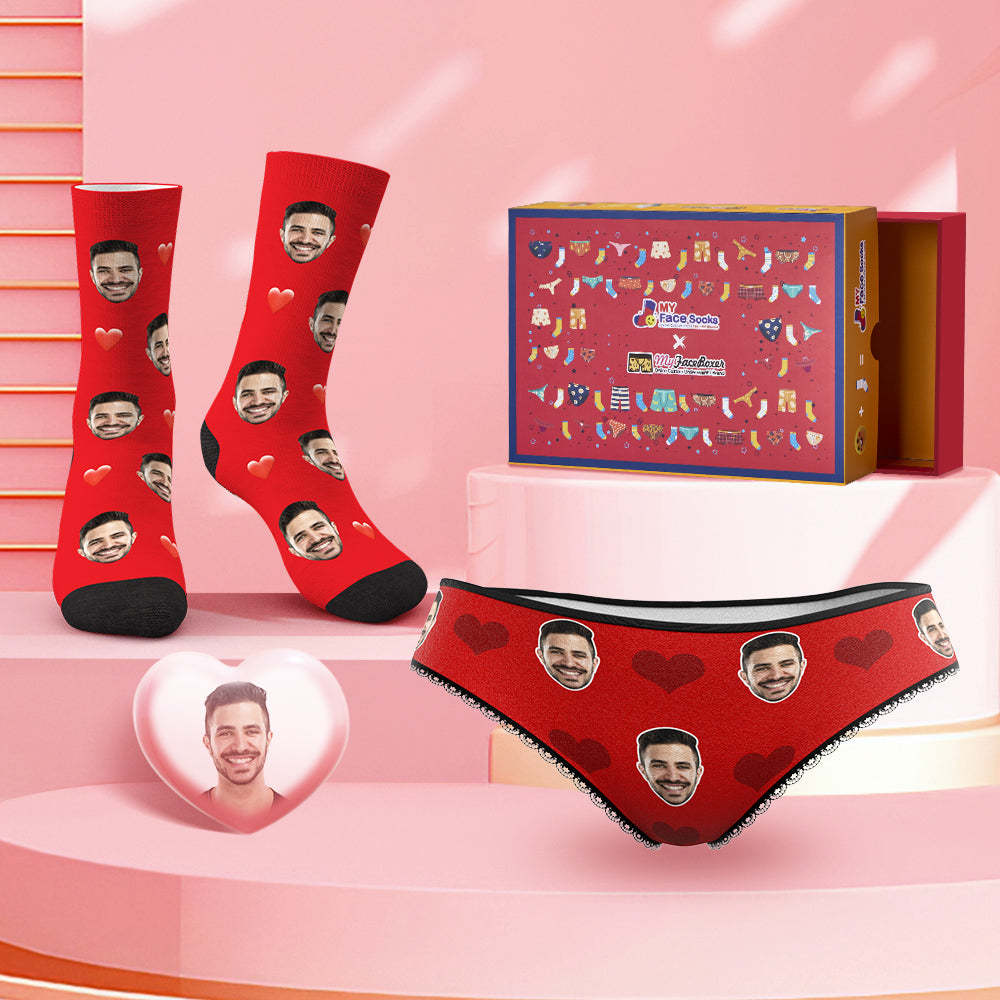 Custom Face Panties And Socks Set For Her Love Heart Co-Branding Set - MyFaceBoxer