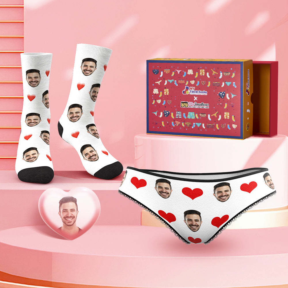 Custom Face Panties And Socks Set For Her Love Heart Co-Branding Set - MyFaceBoxer