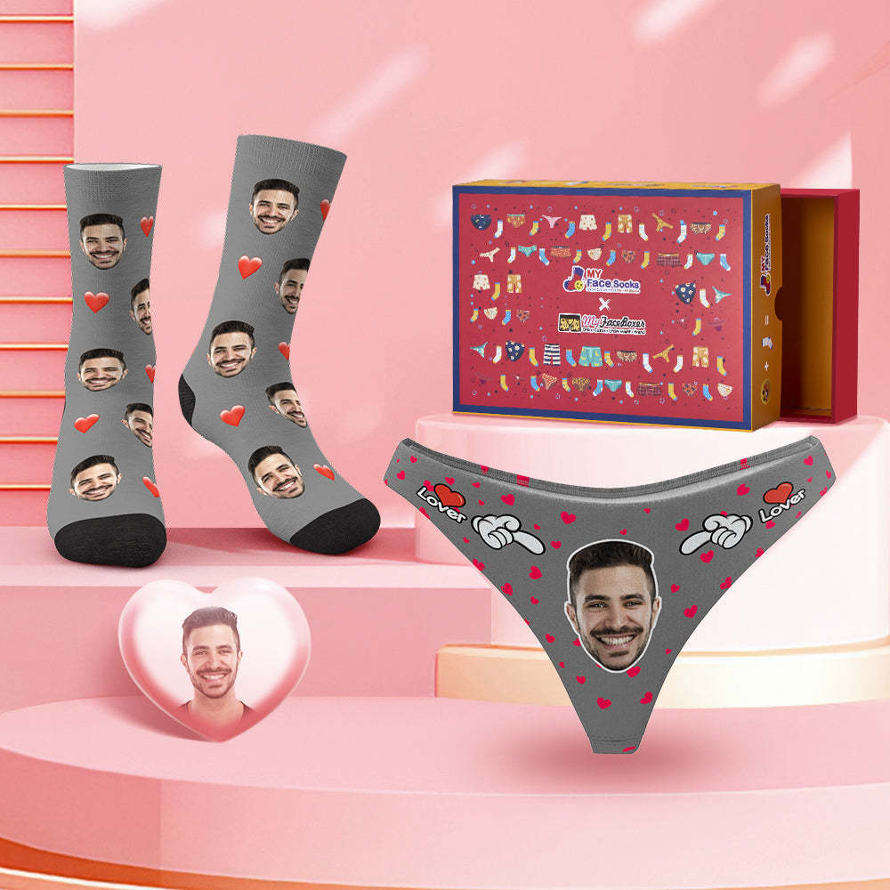 Custom Face Panties And Socks Set For Her Sweet Lover Co-Branding Set - MyFaceBoxer