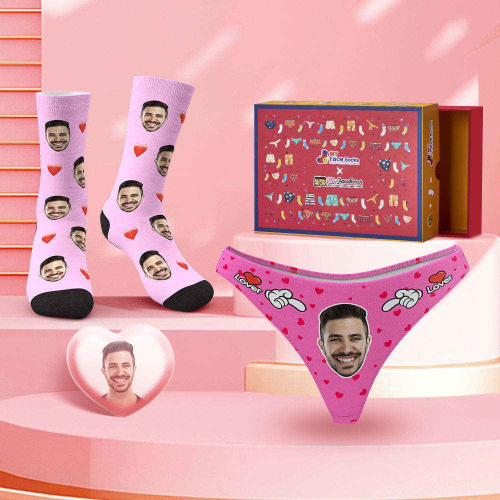 Custom Face Panties And Socks Set For Her Sweet Lover Co-Branding Set - MyFaceBoxer