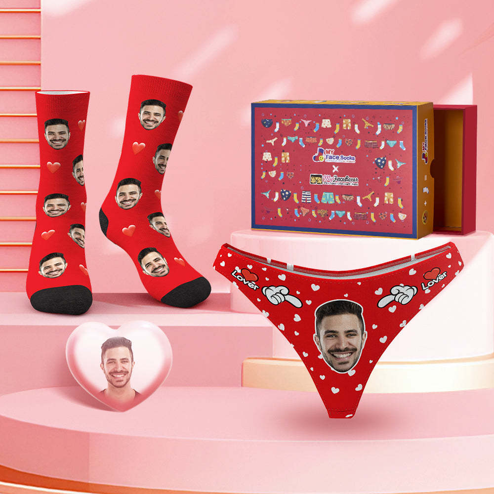 Custom Face Panties And Socks Set For Her Sweet Lover Co-Branding Set - MyFaceBoxer