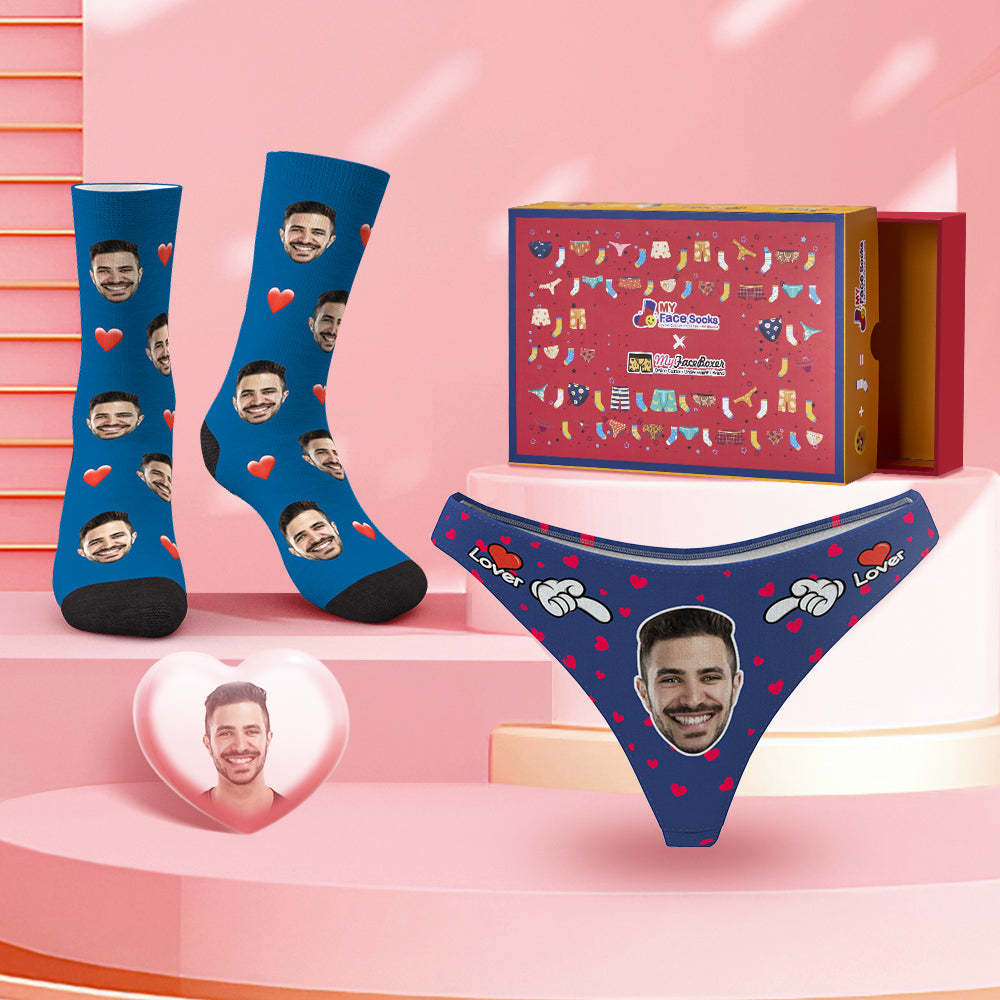 Custom Face Panties And Socks Set For Her Sweet Lover Co-Branding Set - MyFaceBoxer