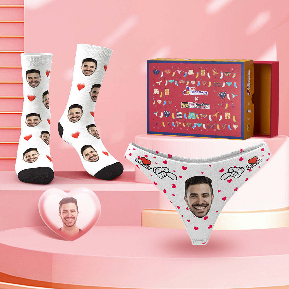 Custom Face Panties And Socks Set For Her Sweet Lover Co-Branding Set - MyFaceBoxer