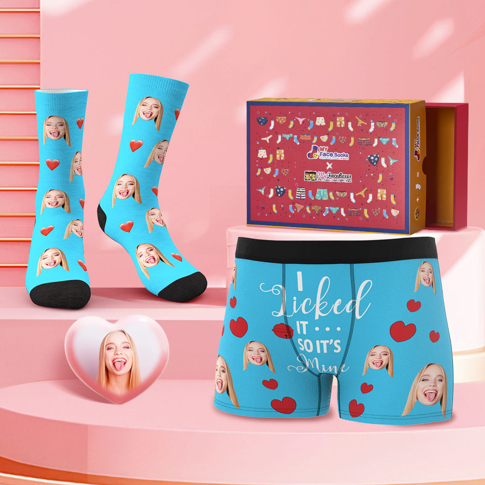 Custom Face Boxer Shorts And Socks Set It's Mine Valentine's Day Gift Co-Branding Set - MyFaceBoxer
