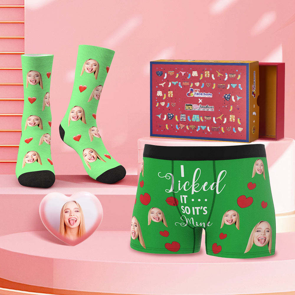 Custom Face Boxer Shorts And Socks Set It's Mine Valentine's Day Gift Co-Branding Set - MyFaceBoxer