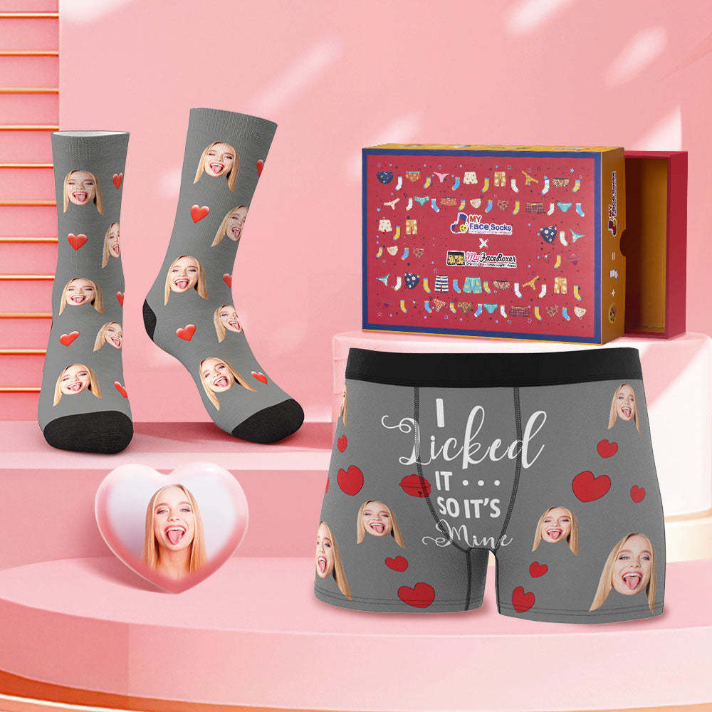 Custom Face Boxer Shorts And Socks Set It's Mine Valentine's Day Gift Co-Branding Set - MyFaceBoxer