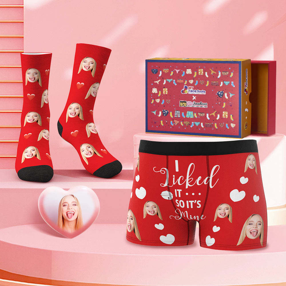 Custom Face Boxer Shorts And Socks Set It's Mine Valentine's Day Gift Co-Branding Set - MyFaceBoxer