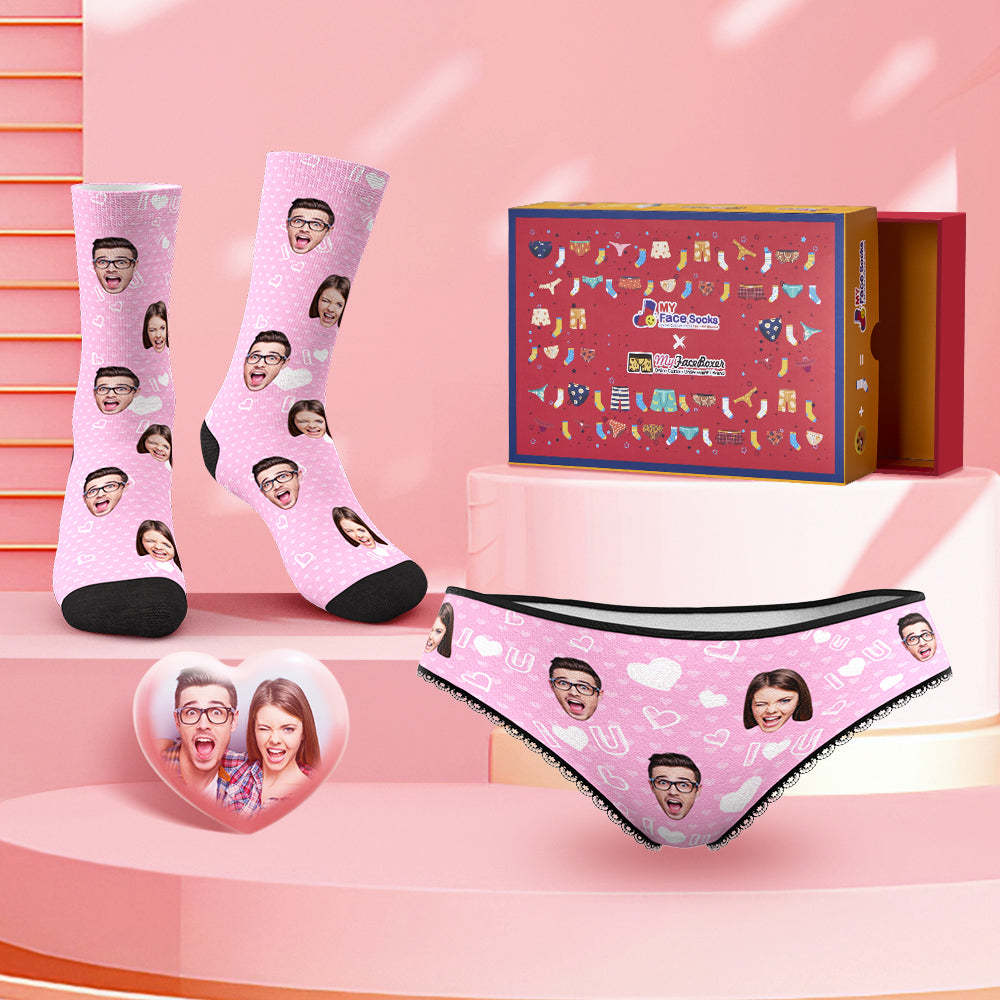 Custom Face Panties And Socks Set For Her I Love You Co-Branding Set - MyFaceBoxer