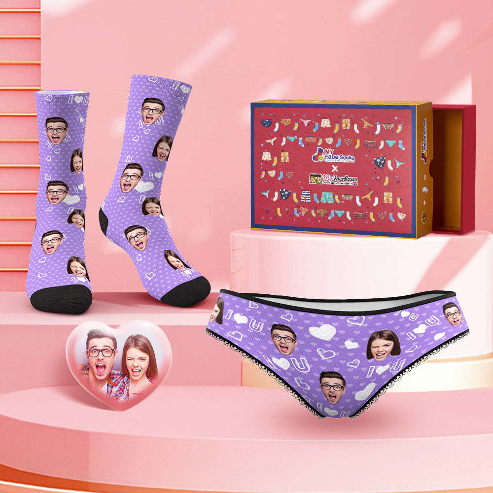 Custom Face Panties And Socks Set For Her I Love You Co-Branding Set - MyFaceBoxer
