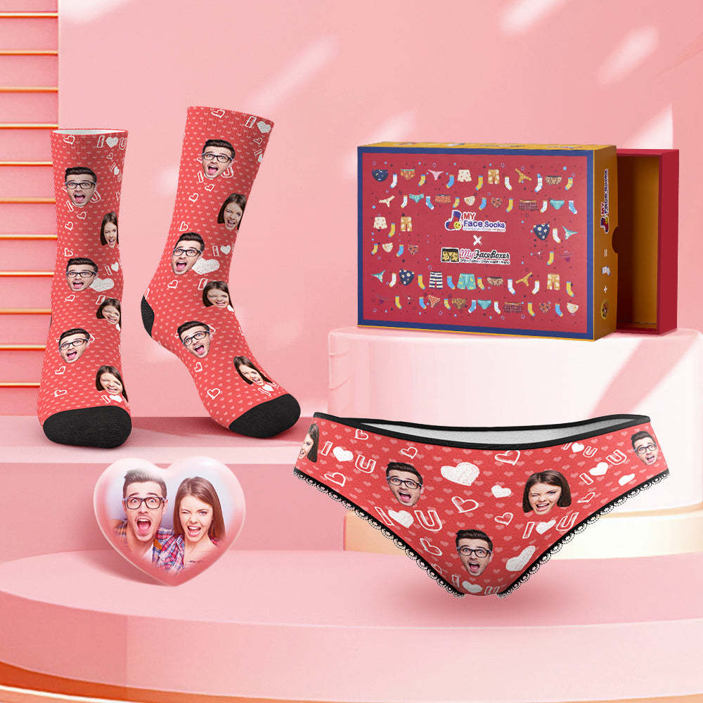 Custom Face Panties And Socks Set For Her I Love You Co-Branding Set - MyFaceBoxer