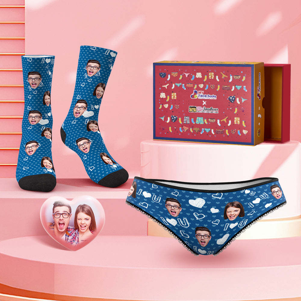 Custom Face Panties And Socks Set For Her I Love You Co-Branding Set - MyFaceBoxer