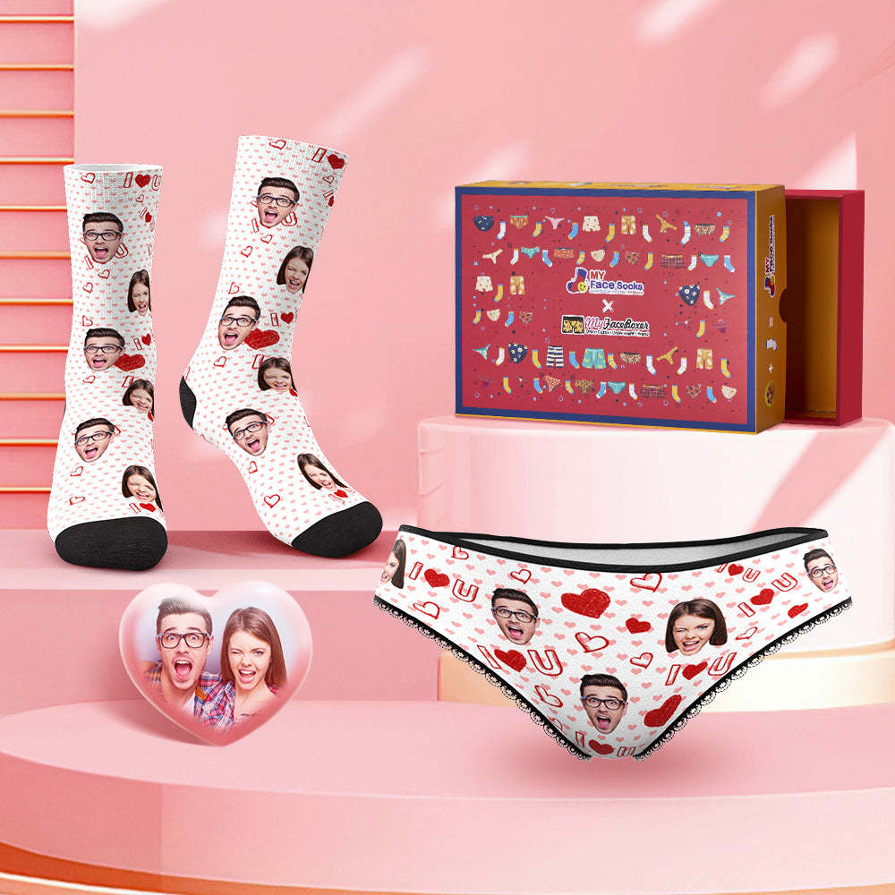 Custom Face Panties And Socks Set For Her I Love You Co-Branding Set - MyFaceBoxer