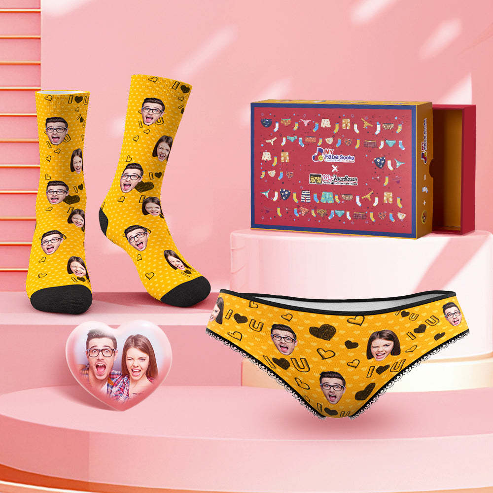 Custom Face Panties And Socks Set For Her I Love You Co-Branding Set - MyFaceBoxer