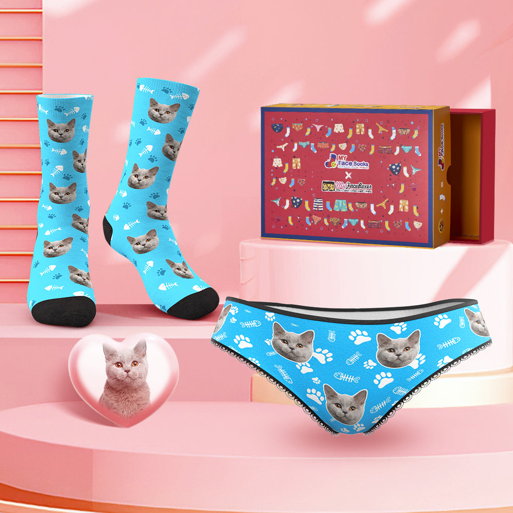 Custom Face Panties And Socks Set For Her Fish Bone Style Co-Branding Set - MyFaceBoxer