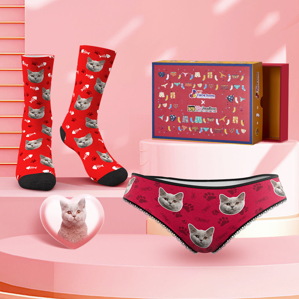 Custom Face Panties And Socks Set For Her Fish Bone Style Co-Branding Set - MyFaceBoxer