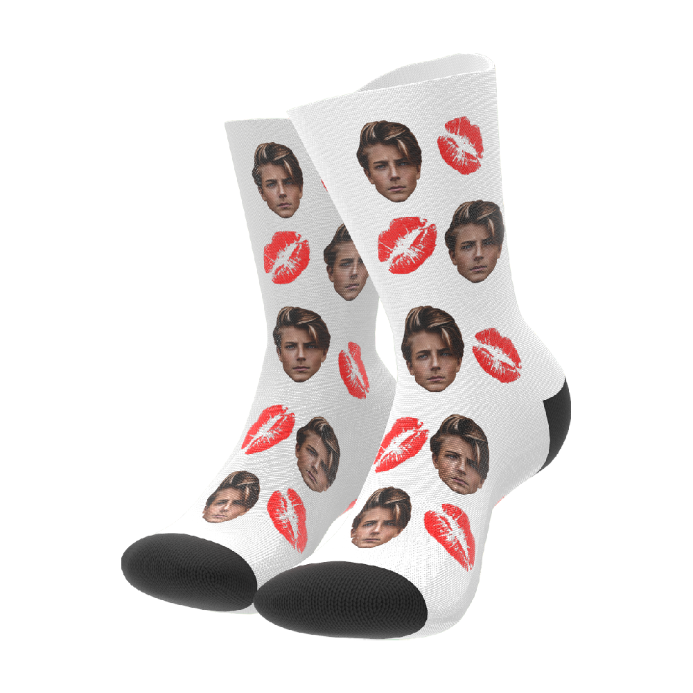 Custom Kissing Face Crew Socks	 - MyFaceBoxer