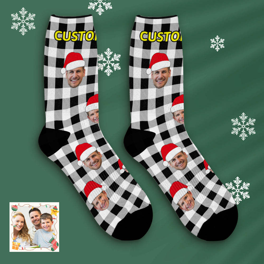 Custom Buffalo Plaid Socks Personalized Face Christmas Gifts - MyFaceBoxer