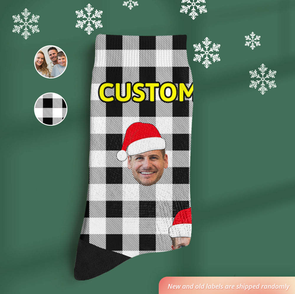 Custom Buffalo Plaid Socks Personalized Face Christmas Gifts - MyFaceBoxer