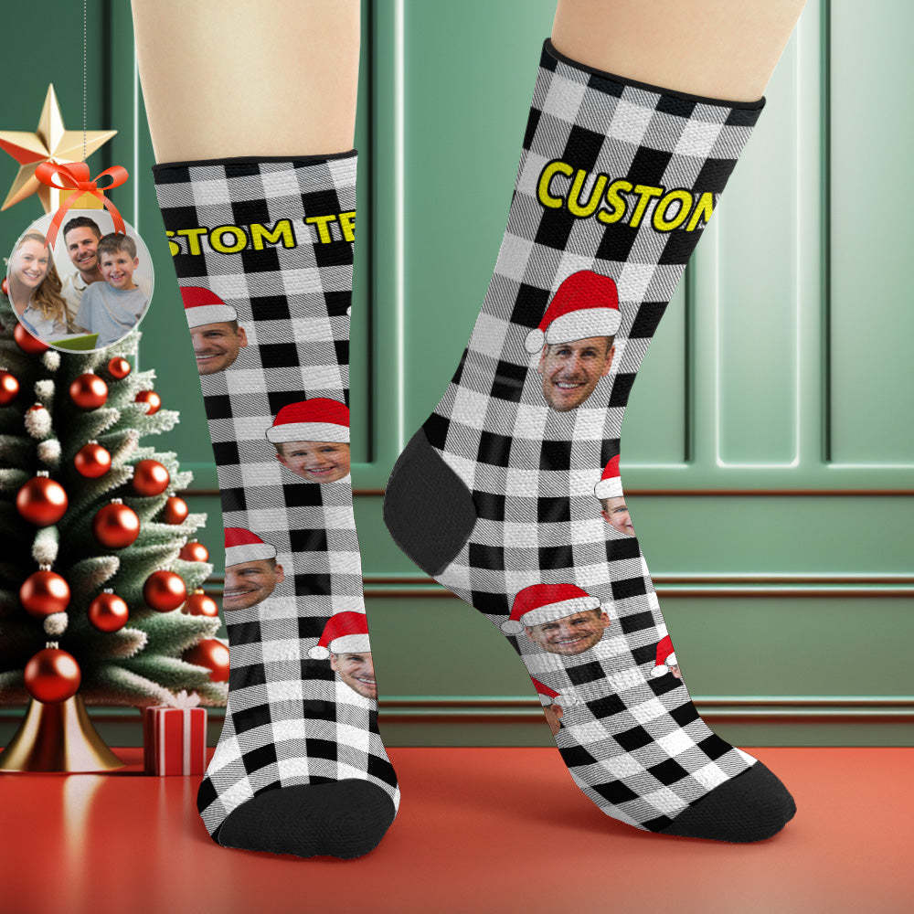 Custom Buffalo Plaid Socks Personalized Face Christmas Gifts - MyFaceBoxer