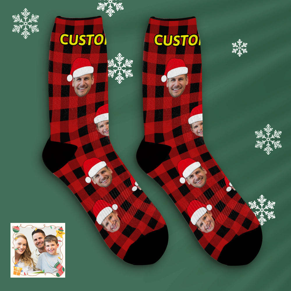 Custom Buffalo Plaid Socks Personalized Face Christmas Gifts - MyFaceBoxer