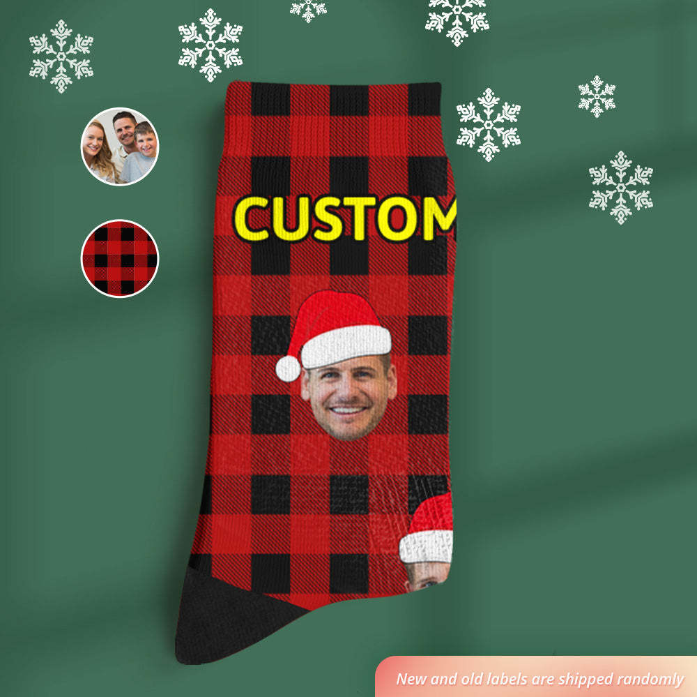 Custom Buffalo Plaid Socks Personalized Face Christmas Gifts - MyFaceBoxer